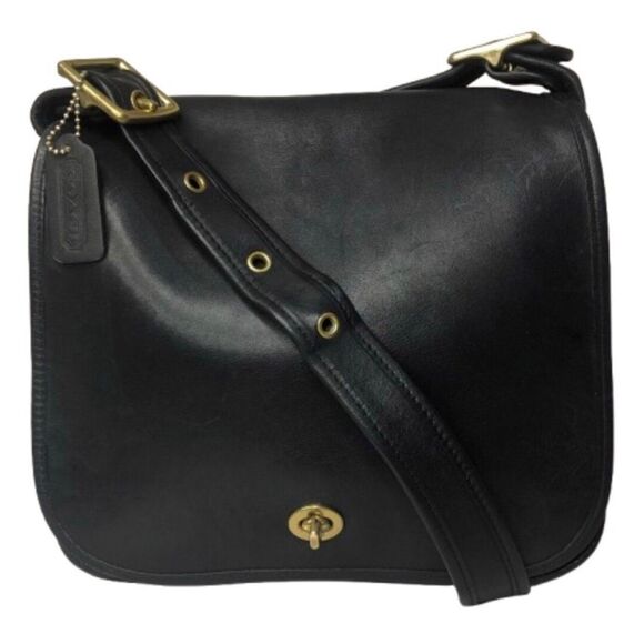Vintage COACH 9525 Black Stewardess Glove-Tanned Cowhide Turn Lock Bag USA